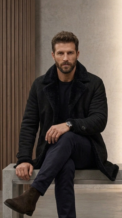 Obsidian Shearling Car Coat